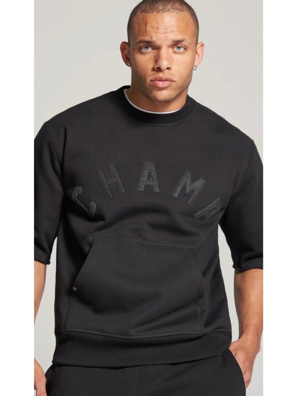 NWT Rudis 'Champ' Cutoff Crew Neck Short Sleeve Sweatshirt In Black Sz SM